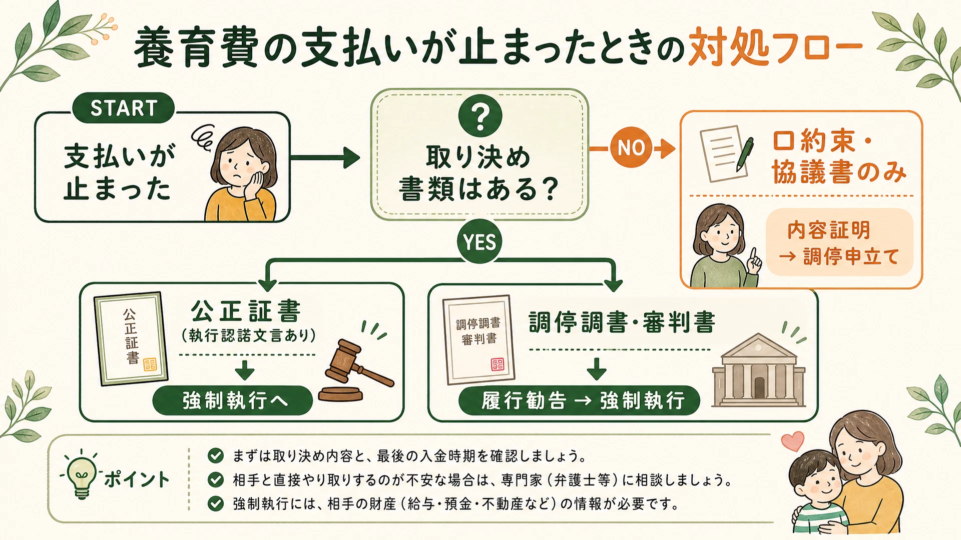 養育費の支払いが止まったときの対処フロー図解