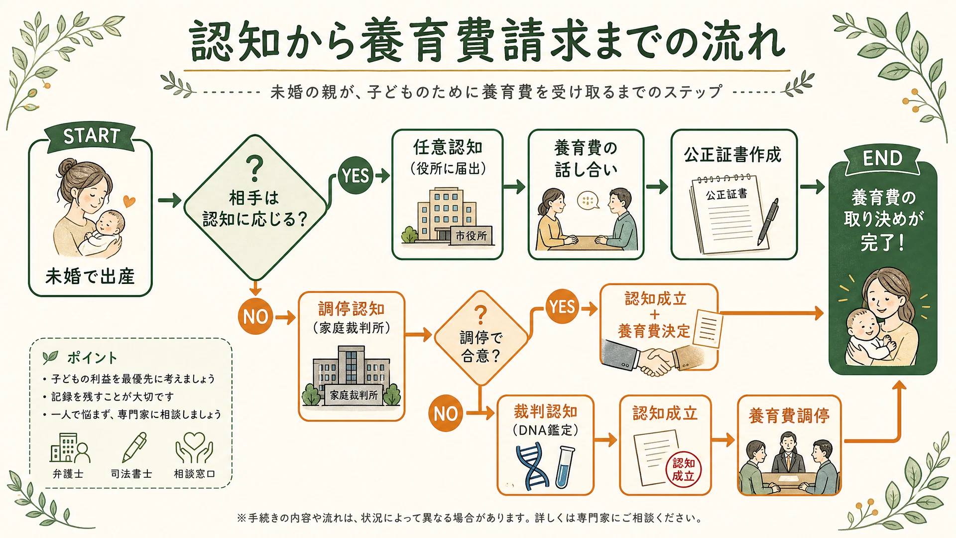 認知から養育費請求までの流れ図解