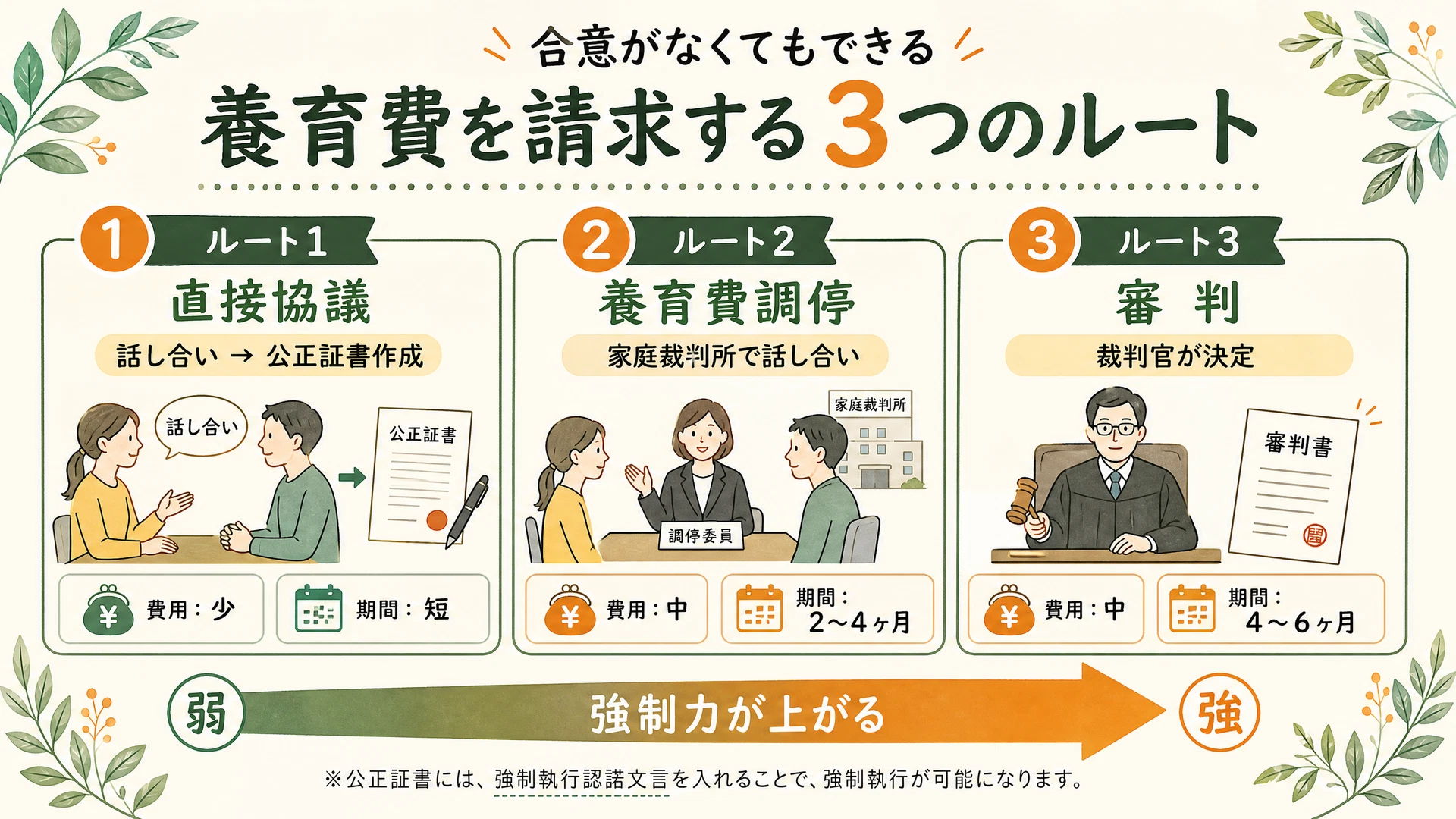 取り決めなしからの養育費請求3つのルート図解