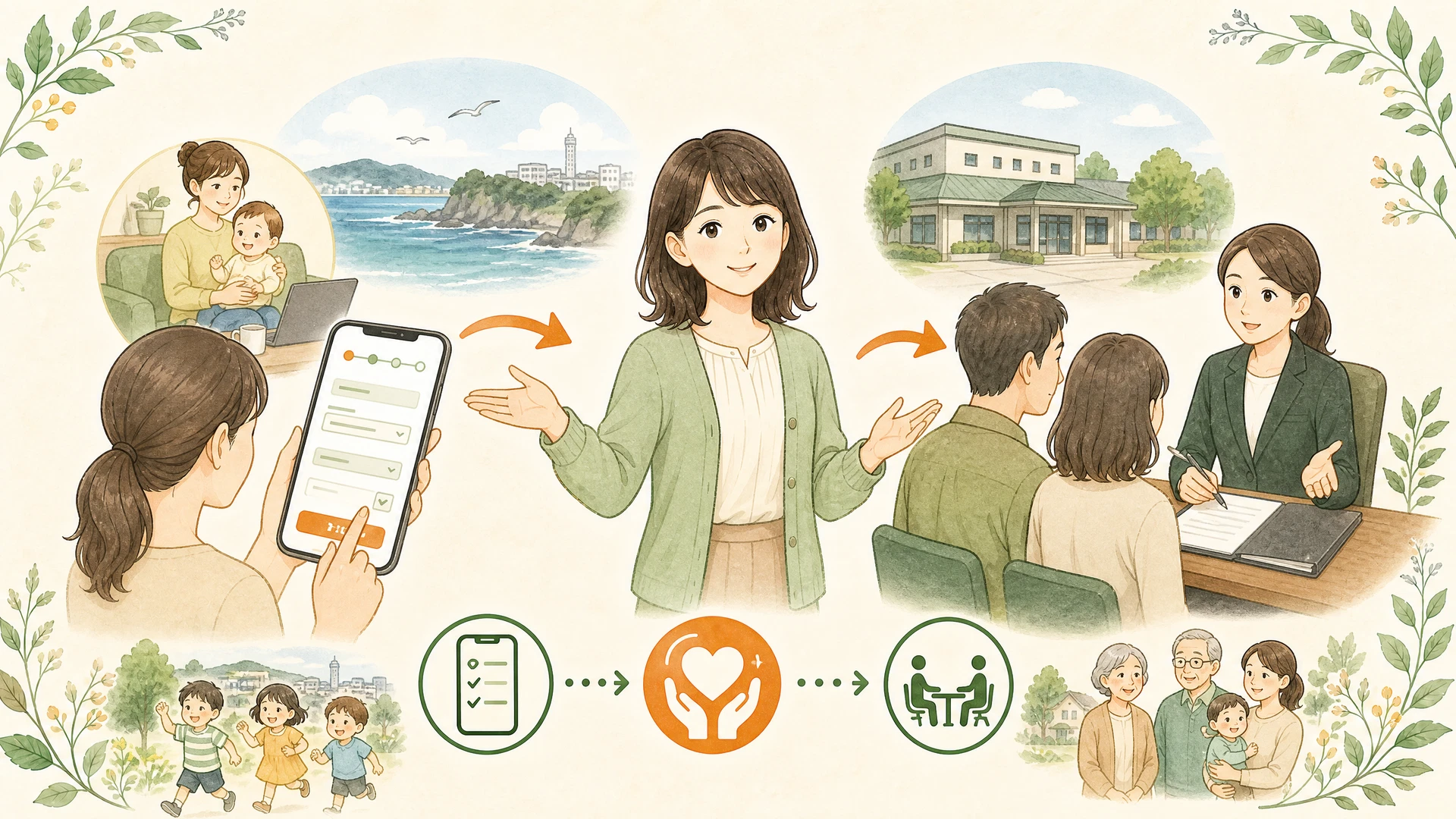 こはるがいわき市の対面養育費無料法律相談の申込方法を案内する図解