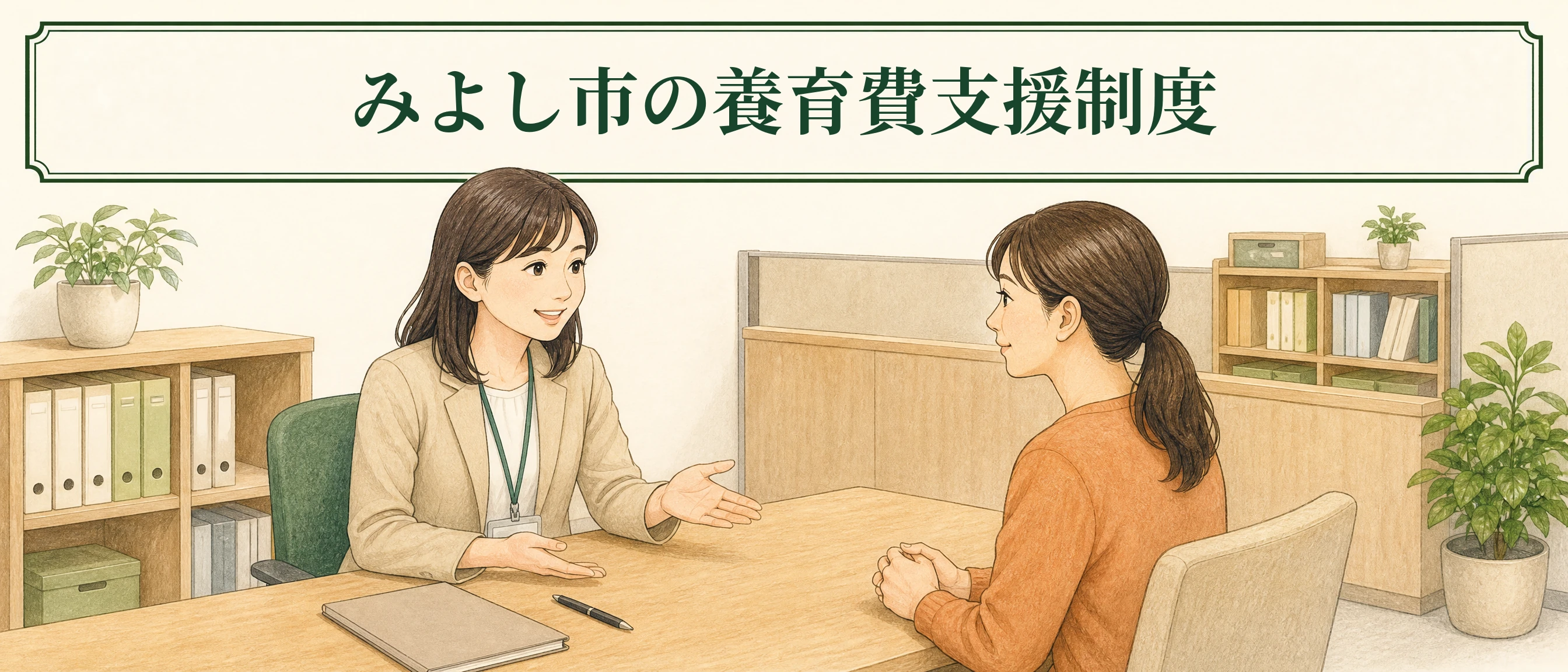 みよし市の養育費支援制度について役所・公的窓口で相談する様子