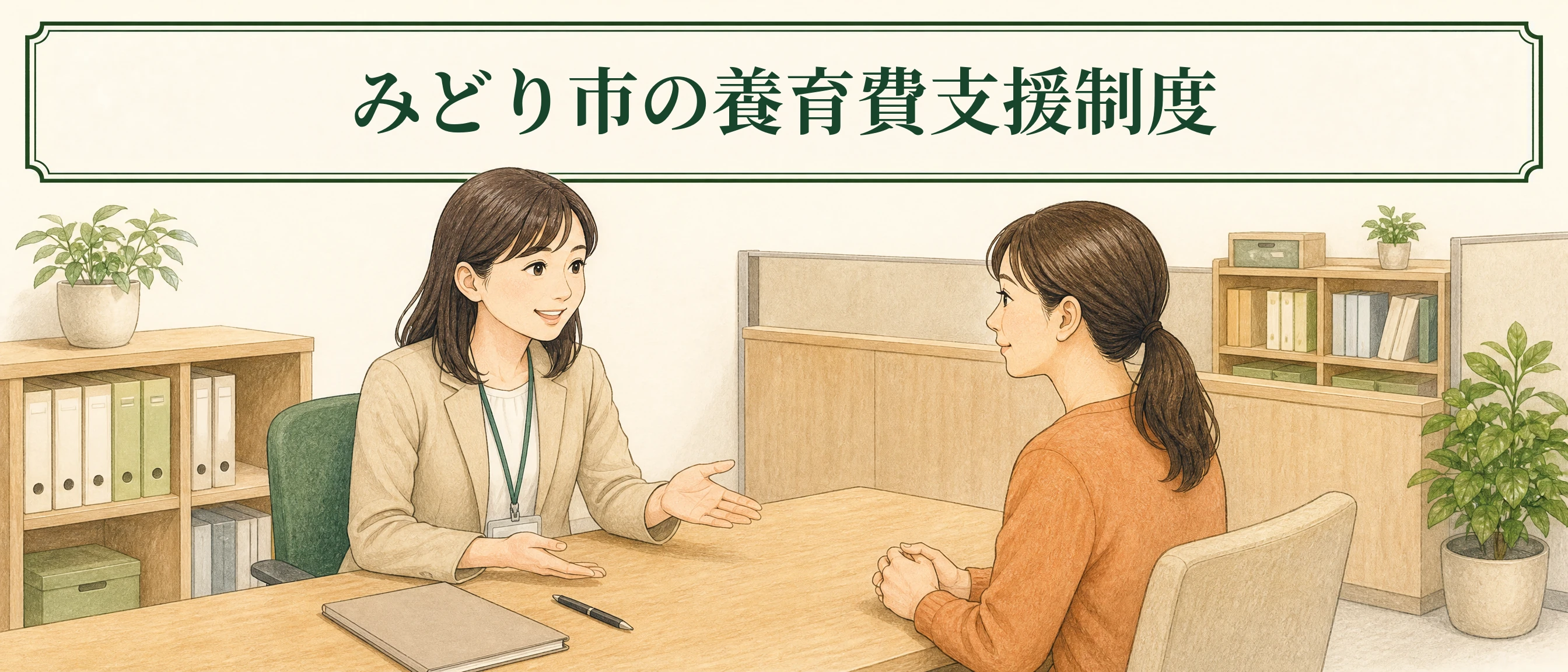 みどり市の養育費支援制度について役所・公的窓口で相談する様子