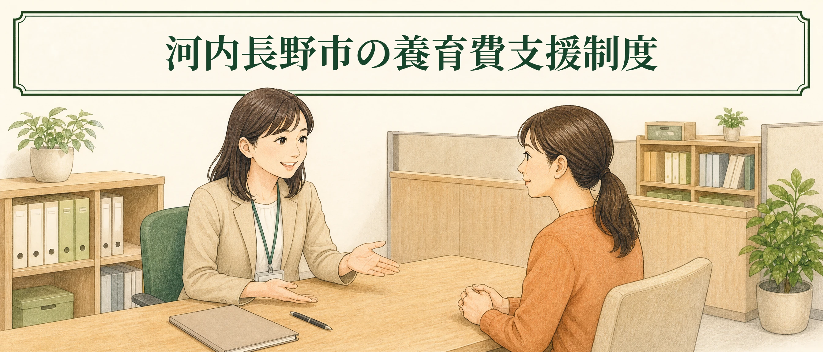河内長野市の養育費支援制度について役所・公的窓口で相談する様子