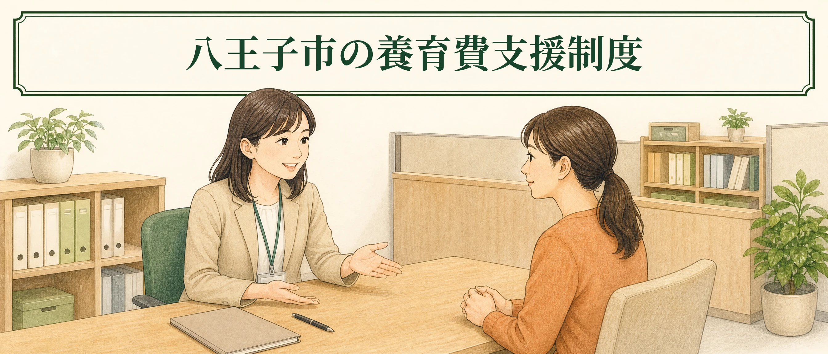 八王子市の養育費支援制度について役所・公的窓口で相談する様子